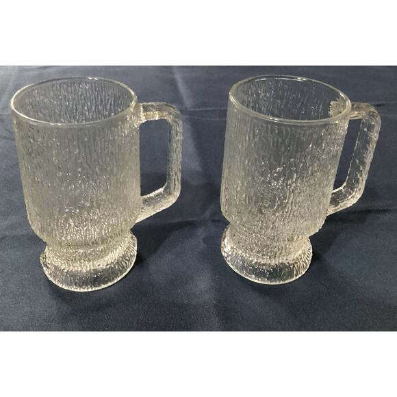 2 Vintage Indiana Glass Crystal Ice Clear Tree Bark Footed Tumblers 14 Ounces - Picture 2 of 8